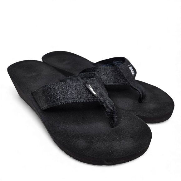 Teva Mush Micro Wedge Thong Sandals Women's Hawaiian Floral Embroidered Strap 9 - Picture 1 of 9